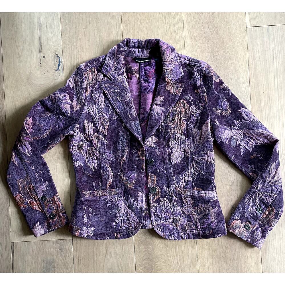 VTG Y2K DKNY Purple Pink Floral Brocade Blazer